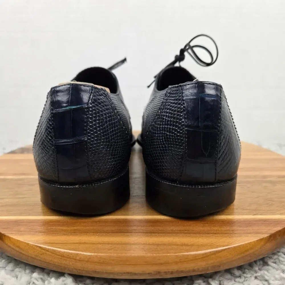 David Eden Mens 9 Navy Alligator Lizard Exotic Cap Toe Fashion Oxford Dress Shoe